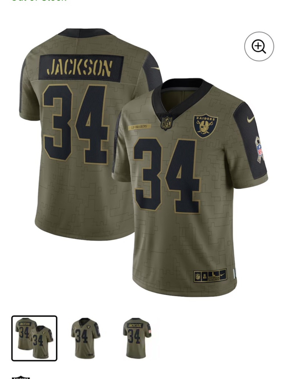 Nike Las Vegas Raiders Bo Jackson #34 Salute To Service Jersey – Men’s Medium